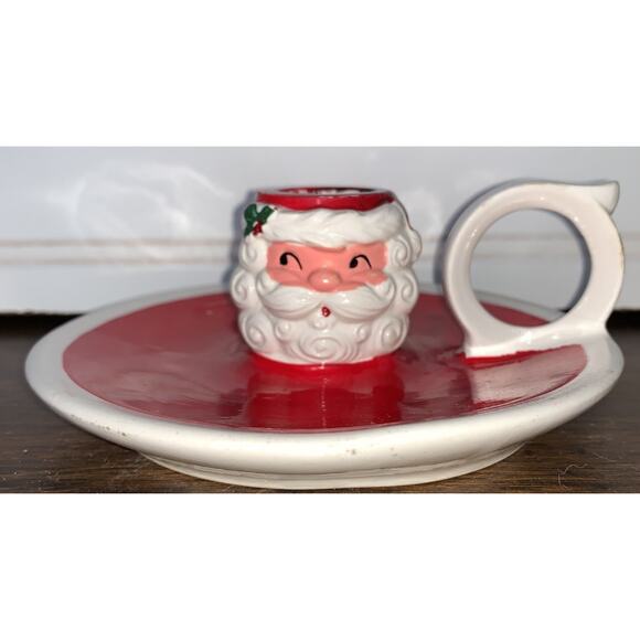 Vintage CHRISTMAS Santa Claus Face/Head Candle Holder Figure Japan - Picture 1 of 8